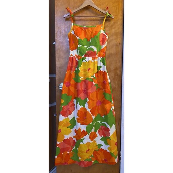 Vtg 60s 70s Malia Honolulu Maxi Dress Psychedelic Floral Sun Neon Hawaiian XS S - Picture 2 of 10